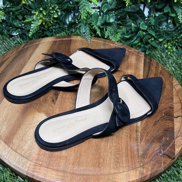 GIANVITO ROSSI Flats Women 41EU/10US Black Made In‎ Italy Suede Sandals 2270 - Picture 9 of 11